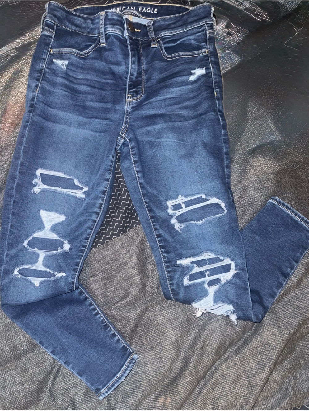 American Eagle Outfitters Dark Blue Distressed Skinny Jeans